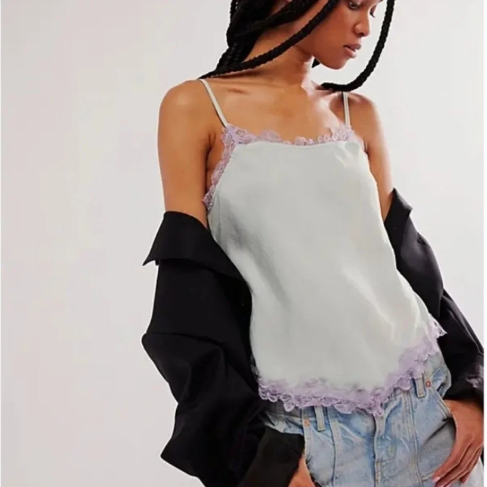 Free People Intimately Sunset Lover Lace Trim Cami in Sea Mist XS NWOT - Picture 2 of 6
